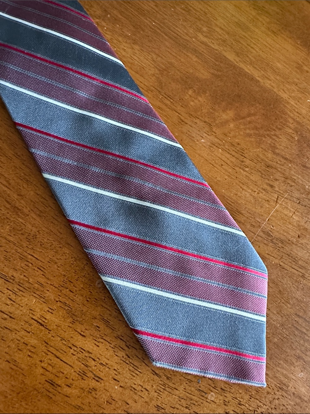 Burma Bibas Men's Striped Burgundy and Gray 100% Silk Designer Tie